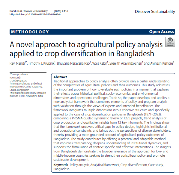 ravinandi686's tweet photo. Simple. Practical. Proven: Rethinking Agricultural Policy Analysis.
New publication
A new agricultural policy analysis framework offers a simple, transparent, and practical approach.
Validated in 10 countries from 3 continents.

https://t.co/DZIiDWH8dV https://t.co/4L2yXaXmSu