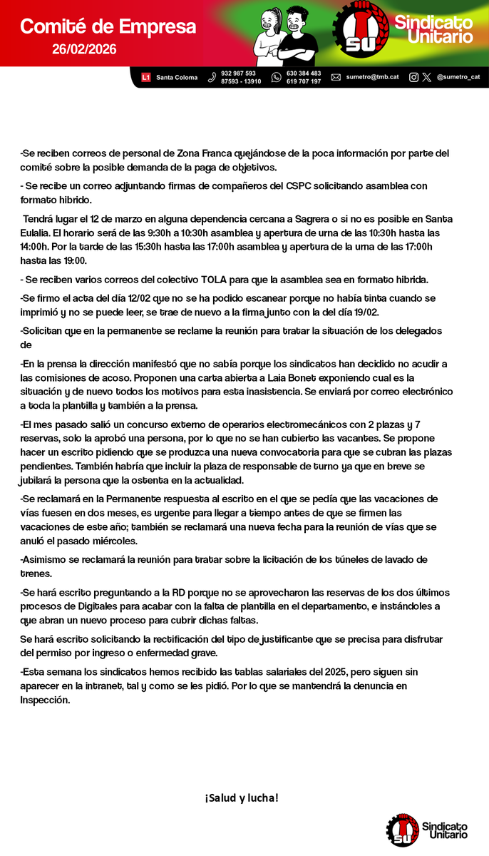 sumetro_cat's tweet photo. Publicamos el resumen del Comité de hoy.
Publiquem el resum del Comitè d'avui. https://t.co/Md13pIgSE8