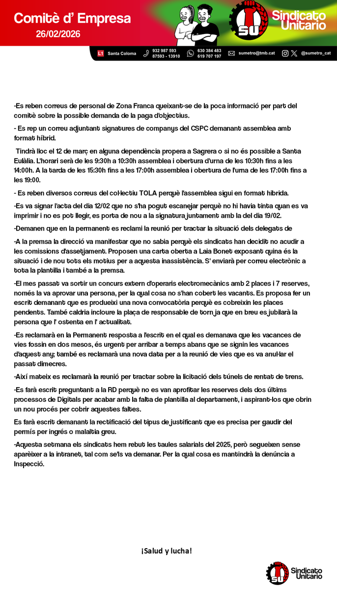 sumetro_cat's tweet photo. Publicamos el resumen del Comité de hoy.
Publiquem el resum del Comitè d'avui. https://t.co/Md13pIgSE8