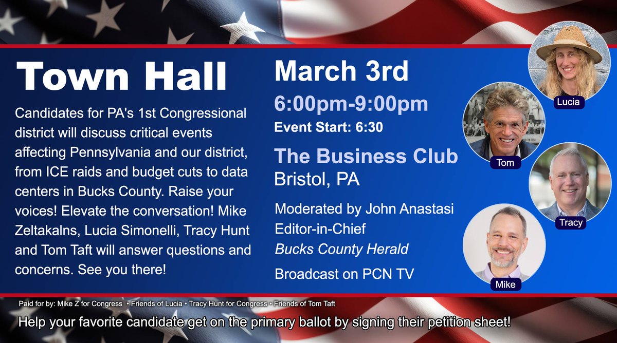 TracyHuntPA's tweet photo. Tonight’s Town Hall has been rescheduled!
Due to the events occurring in Quakertown last week, we have opted to reschedule this event so that folks can attend the Quaketown School Board meeting. 
Thank you for your flexibility and understanding. https://t.co/Tzknt1n0rv