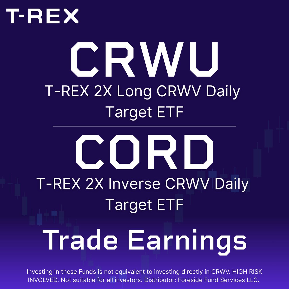 REXShares's tweet photo. $CRWV reports earnings this afternoon:

Earnings per share est.: $-0.45
Revenue est.: $1.54B

Earnings can move markets — be ready to trade $CRWV in either direction with 2x daily ETFs from T-REX.

$CRWU – 2x Daily Long
$CORD – 2x Daily Inverse

Fund details:
https://t.co/TMLnyfRBys
https://t.co/YCLrrmxFm9