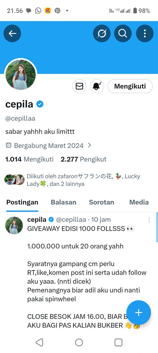 dubywinner's tweet photo. @cepillaa Bismillah semoga sukses selalu ka.. semoga saya salah satu dari 20 pemenang https://t.co/DadXm0EsSN