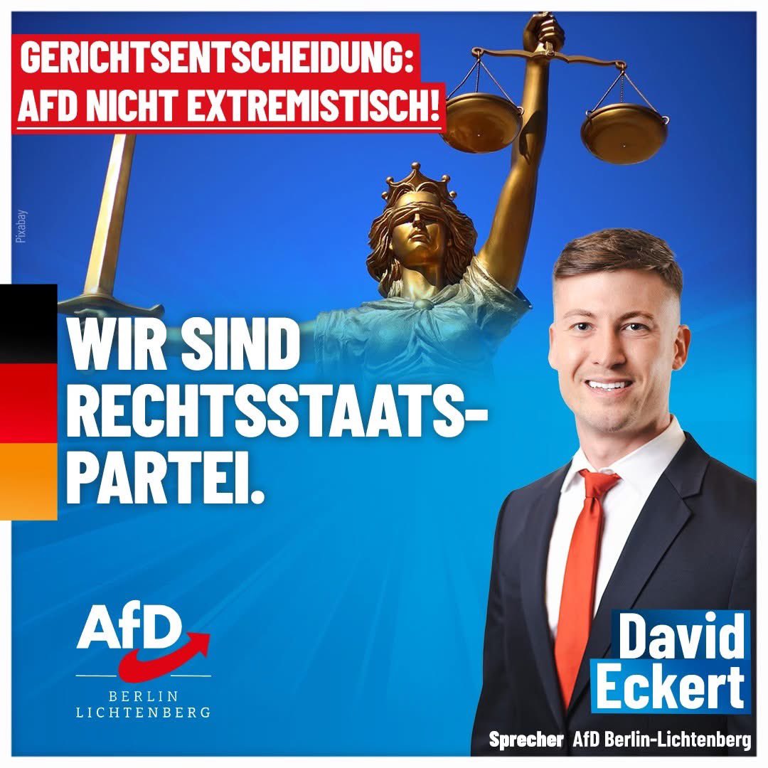 david_c_eckert's tweet photo. Das Bundesamt für #Verfassungsschutz (BfV) darf die AfD nicht als gesichert rechtsextrem einstufen und behandeln!
Nacy #Faesers (#SPD) letzte Amtshandlung wenige Tage vor ihrem Ausscheiden als #Bundesinnenministerministerin war politisch motiviert. Auf eine eingehende Prüfung durch Ministerialbeamte verzichtete Faeser. Der Kampf gegen die demokratische Opposition war ihr wichtiger als Recht und Gesetz. Der Instrumentalisierung des Verfassungsschutzes durch unsere politischen Mitbewerber muss endlich Einhalt geboten werden!
"Das Kölner Verwaltungsgericht hat entschieden, dass nach der Prüfung im Eilverfahren gegenwärtig keine das Gesamtbild der AfD beherrschende Prägung der Partei durch die vom Verfassungsschutz vorgelegten Belege festgestellt werden könne."
https://t.co/LYHEwdc2ib