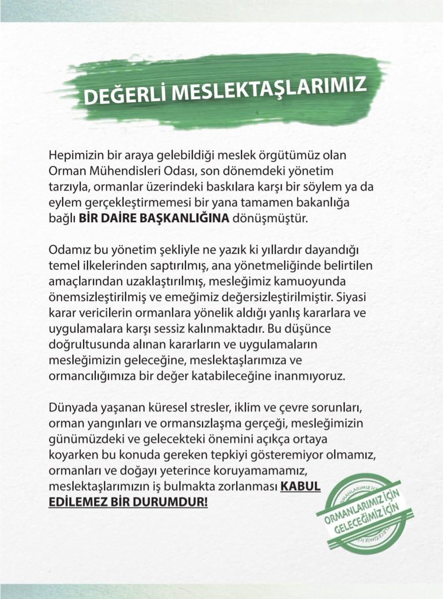 forestercihan's tweet photo. Tüm meslektaşlarımı, ormanlarımıza ve geleceğimize sahip çıkmak üzere, 1 Mart Pazar günü fakültemizde yapılacak Orman Müh. Odası İstanbul Şb. seçimlerinde Çağdaş Demokrat Mühendisler Grubuna oy vermeye davet ediyorum.

Not: Ben de bu grubun delege listesinde yer alıyorum. https://t.co/43dxOZD4kW