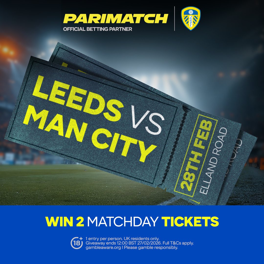 ParimatchUK's tweet photo. 💙🤍💛Leeds Ticket Giveaway!💙���💛

🗣️Calling all Leeds Fans! 

We want to send some of you to the game on Saturday and have four pairs of tickets to give away.

To enter:
🖱️ Follow @ParimatchUK
🔁 Retweet this post
👥@ who you are taking to the game

T&amp;Cs apply

#LUFC #MOT