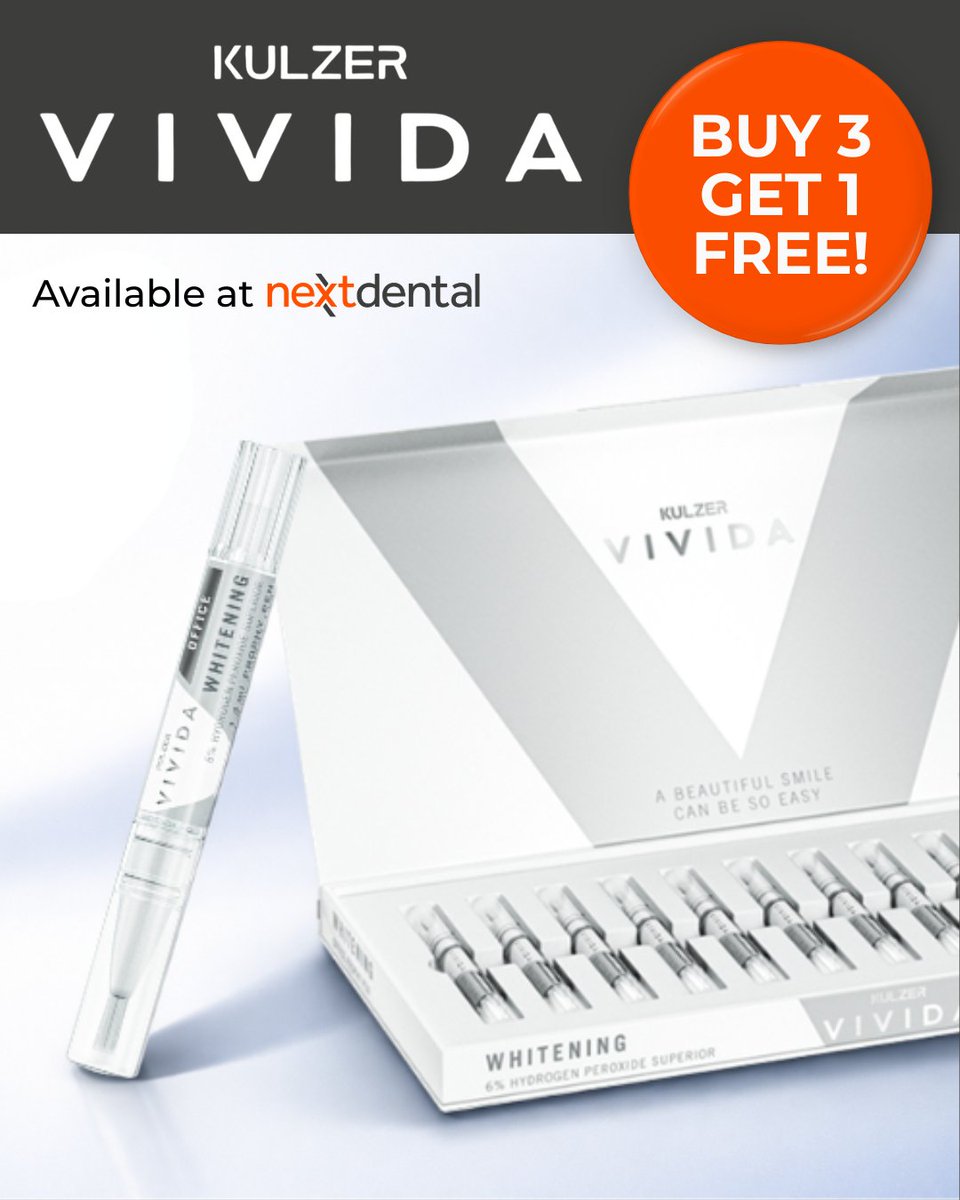NextDental's tweet image. Upgrade your workflow with Kulzer Vivida Office Prophy Pens 🦷✨

With 6% HPS for effective stain removal and patient comfort, now on BUY 3, GET 1 FREE at Next Dental.

Stock up and save more! 🤩

nextdental.com/product/vivida…

#NextDental #Kulzer #Prophy #DentalSupplier #DentistryLife