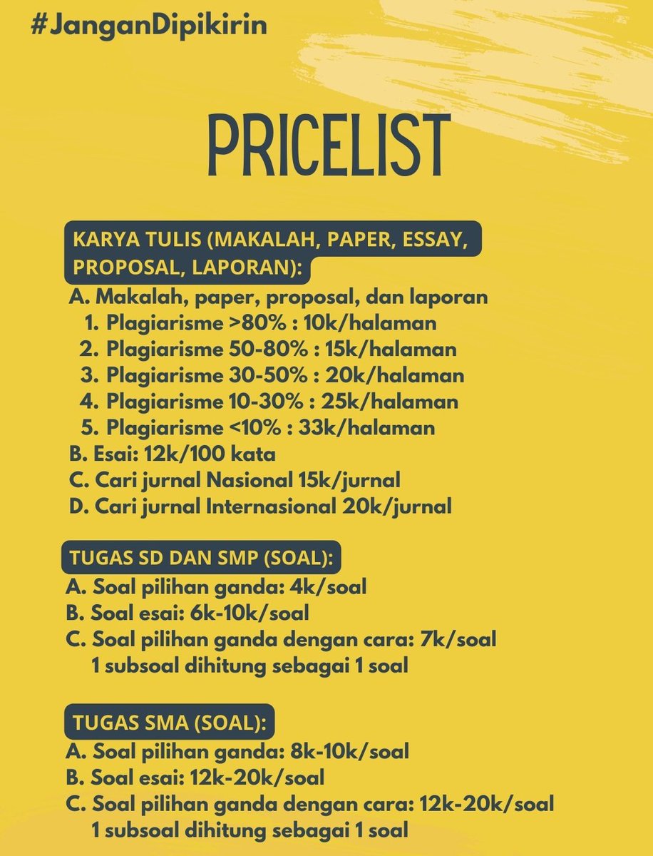 HELLO THERE!! 
open joki tugas 💗
- makalah
- laporan
- essay
- tugas hukum
- skripsi kualitatif 
- puisi anti plagiasi 
dan tugas-tugas yang ada di pin yaw, boleh wa detail tugasnya di bio! 🌸
#zonauang️️