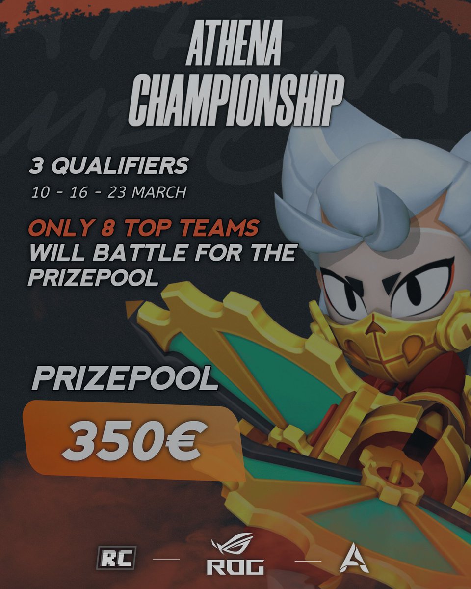 Athenaa_eSports's tweet photo. 📢 Athena Championship By Rog 
ᴘᴏᴡᴇʀᴇᴅ ʙʏ @ReadyCheckGG

- This is our first BIG event, with 350€ total prizepool.

ℹ️ 3 Qualifiers and Grand Final! All hosted in Athena eSports discord server: https://t.co/Gcu5PEo47R

What are you waiting for, sign up💪

#esports https://t.co/Tws1iDqTIM