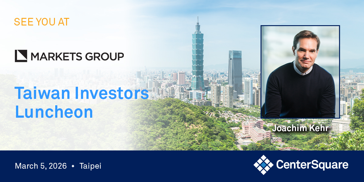 CtrSquare's tweet image. Joachim Kehr will attend Markets Group’s Taiwan Investors Luncheon, engaging with institutional investors on global real estate trends. 

#CenterSquare #TaiwanInvestors #RealEstateInvestment