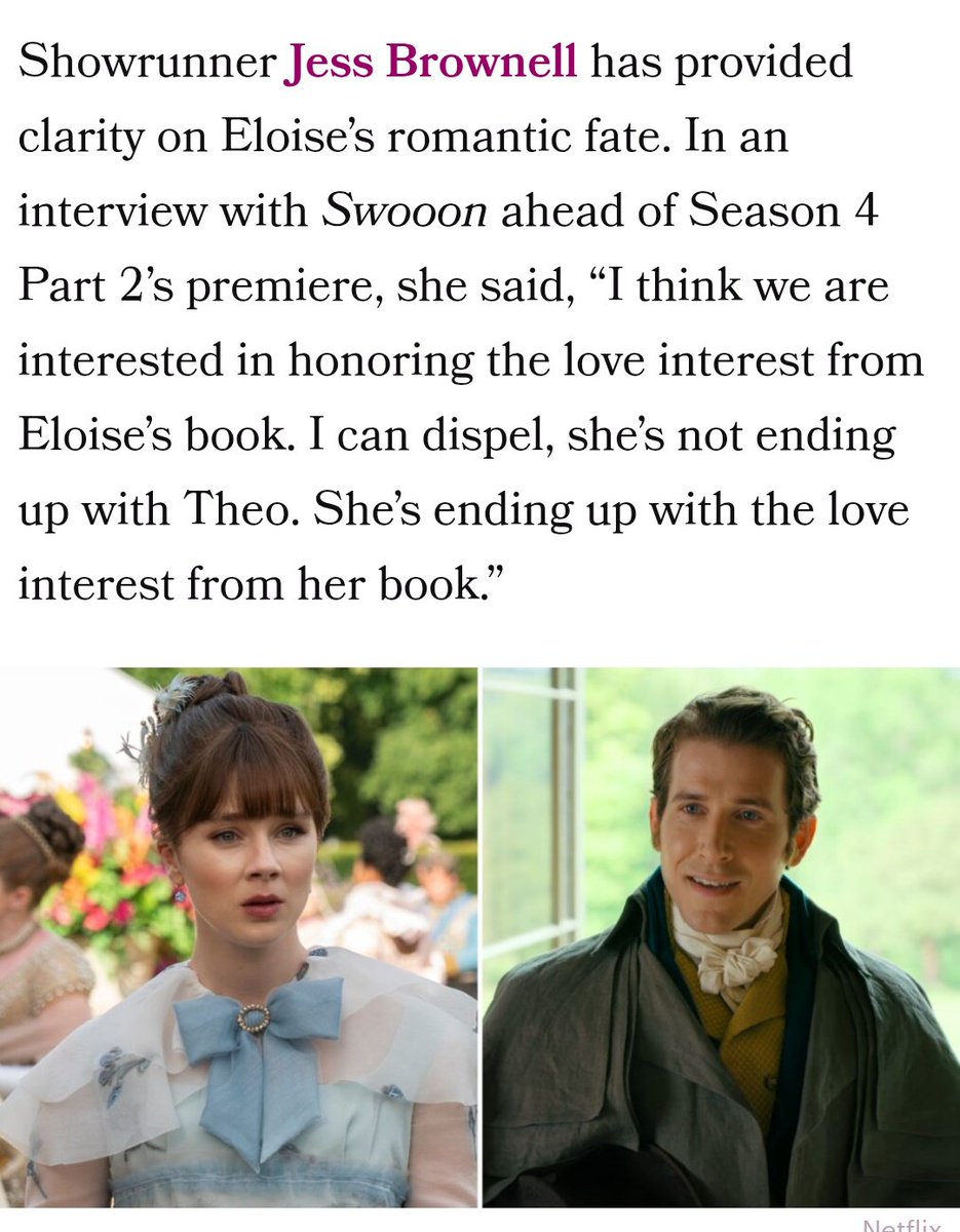 fahfulton's tweet photo. "Acho que queremos honrar o interesse amoroso da Eloise do livro. Posso afirmar que ela não vai ficar com o Theo. Ela vai ficar com o par romântico do livro dela"

VAI TER SIR PHILLIP CRANE E ELOISE NA SÉRIE SIM https://t.co/Hdvy8MdVQE