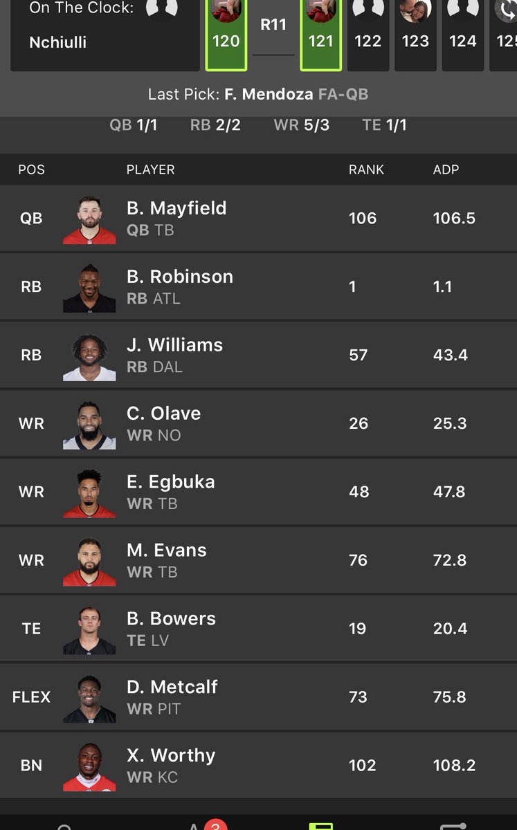 patrickjhofman's tweet photo. Godwin is available. Do I add him to the stack or is that overkill? I was thinking Otton as last round pick as well @JasonMoore https://t.co/CkT3RxNMXT