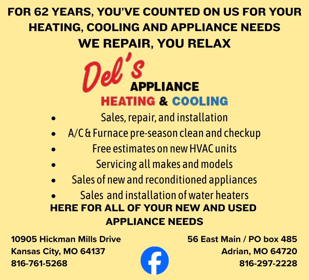 DelCooling's tweet photo. From heating and cooling repairs to appliance repairs, sales and installation, we’re your hometown team for dependable, honest service. https://t.co/BfGRY5UrQg