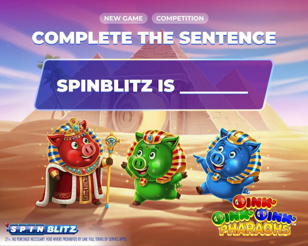 SpinBlitzdotcom's tweet photo. #SpinBlitz is many things… but what is it to YOU?

Finish the sentence: “SpinBlitz is ______.” 🤔

Be 1 of 10 to WIN GC 40,000 + FREE SC 20! 🎁

Drop your answer + #BlitzCompetition. 💬

Ends Feb 26, 11:59PM PT. 

Fast Spins. Big Wins. ⚡

Play Oink Oink Oink Pharaohs Now! LINK IN BIO! 📲