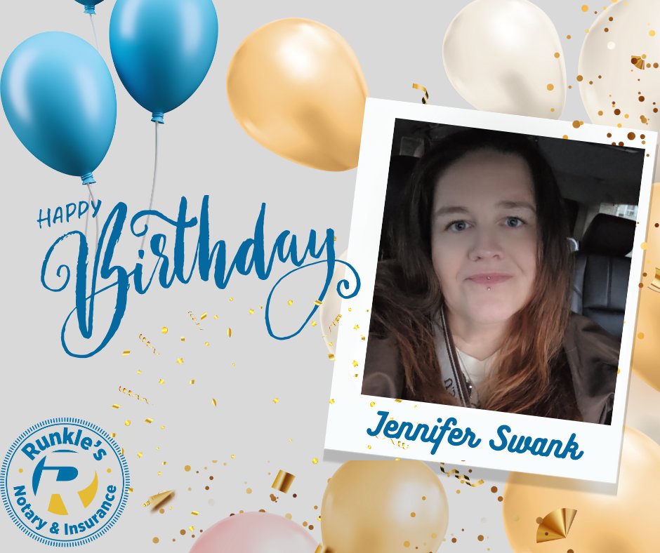 parunkles's tweet photo. Happy Birthday to Jenn Swank! 🎂🎉
Cheers to another year of making memories and achieving your dreams! 
🎈🎉

#Runkle’s # Notary # TagAndTitle https://t.co/8A5jk84eGt