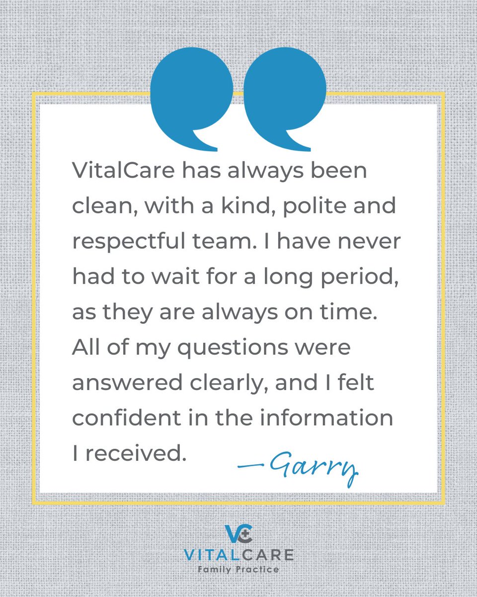 💛 Thank you for taking the time to share your experience with VitalCare Family Practice. Hearing that our team made you feel respected, informed and well cared for truly means so much to us. We are grateful for your trust.

🖥️ | vist.ly/4sype

#VitalCareFamilyPractice