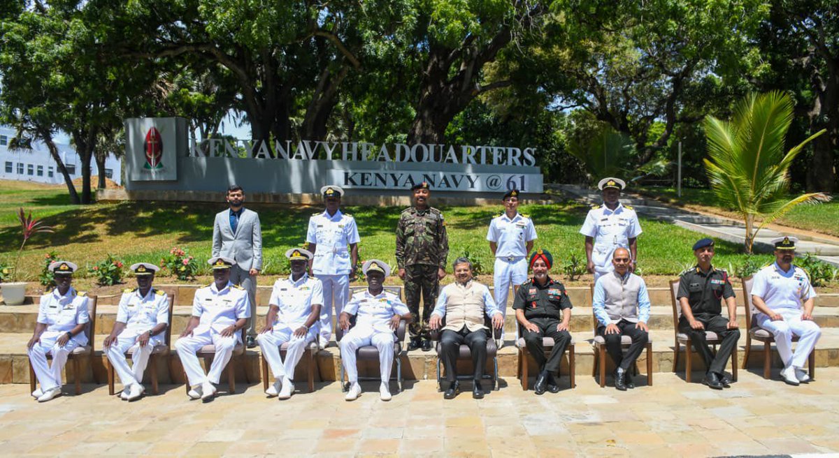 SpokespersonMoD's tweet photo. Indian delegation led by Joint Secretary Shri Amitabh Prasad called on Commander of the Kenya Navy Maj Gen Paul Otien at Mtongwe Naval Base today. Discussions focused on enhancing naval cooperation through deeper engagement between the two Navies.

The delegation also visited the CT Scan facility and Kenya Naval Training College, gaining insights into initiatives in military medical infrastructure and training. 🇮🇳🤝🇰🇪

@IndiainKenya 
@MEAIndia