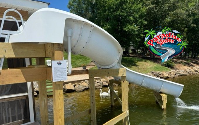 🌊No pool? No worries! Paradise Slides proves you can dive into epic fun straight from your deck into a lake, pond, or any natural water spot. Imagine twisting down this custom slide for a refreshing splash amid nature's beauty—perfect for waterfront homes! Who's turning their