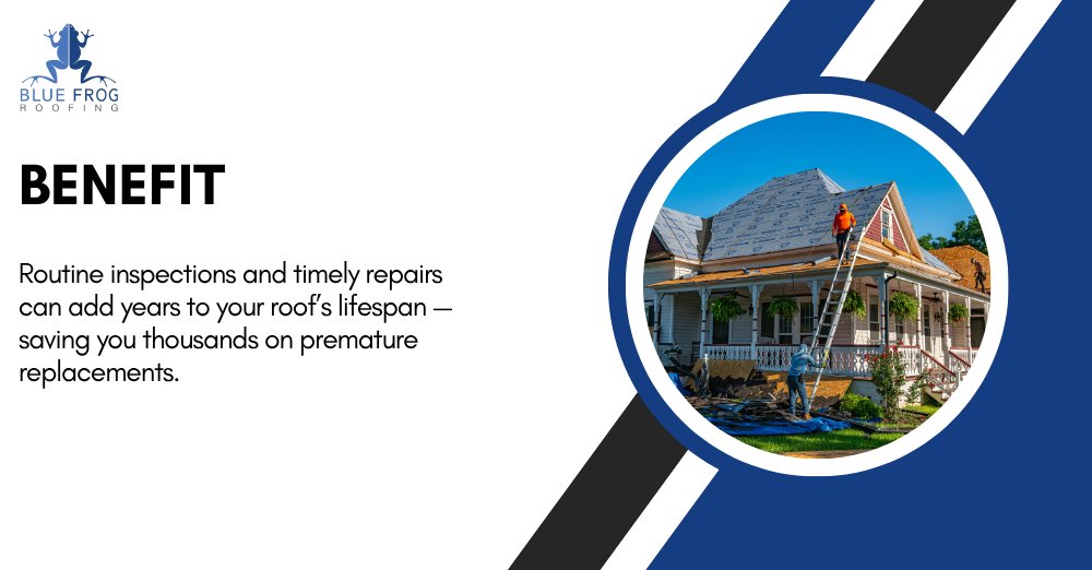 BlueFrogRoofing's tweet photo. Routine inspections and timely repairs can add years to your roof’s lifespan — saving you thousands on premature replacements.
Stay ahead of problems and enjoy lasting peace of mind with expert care from Blue Frog Roofing.
#RoofBenefits #RoofMaintenance #PreventLeaks https://t.co/mWWpv5EeO3