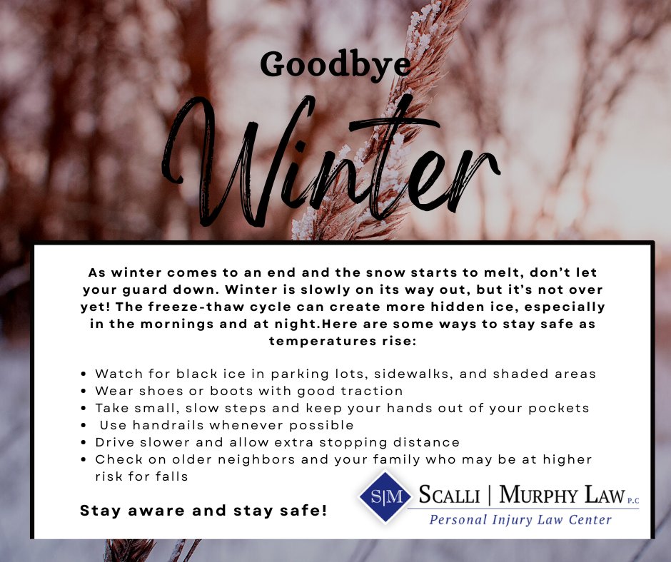 ScalliMurphyLaw's tweet photo. While we are all excited to be done with winter, it's not quite over yet. With the snow melting, and future snow on the horizon, there is a lot to consider. Stay safe and warm in the upcoming weeks until we make it to spring! https://t.co/nmLiDy2JFU