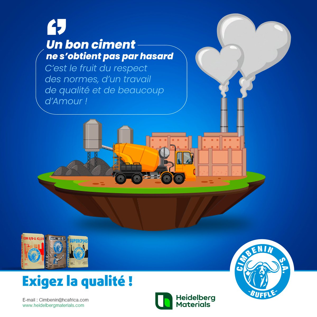 Un ciment produit suivant les normes, un travail de qualité et beaucoup d'amour .

#CIMBENIN #cimenterie #wasexo #cimentmaçon #Benin #construction #engagement #maison #route #infrastructure #architecte #geniecivil #cotonoubenin #Recrutement