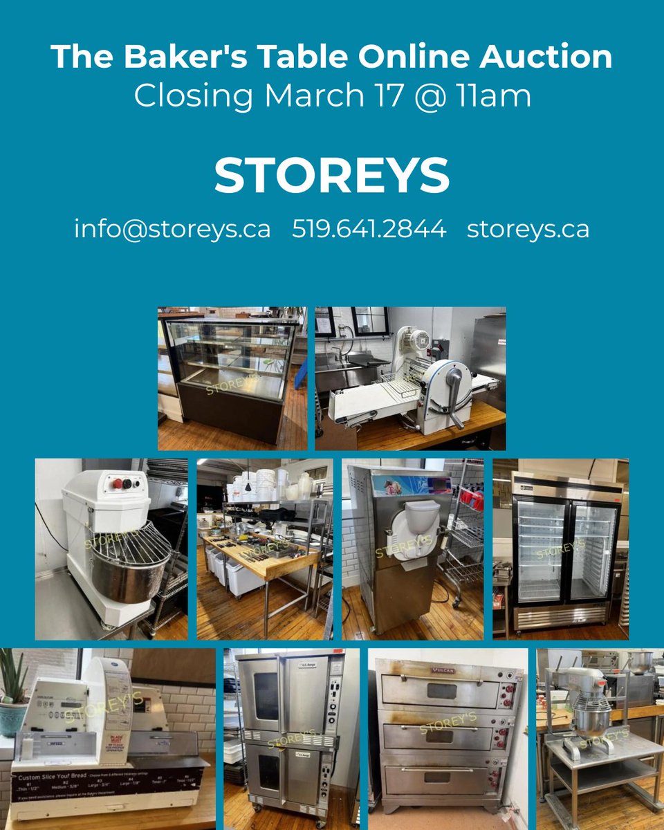 Storeysca's tweet photo. The Baker's Table Online Auction

Link: https://t.co/37aZVM42GK
 
Closes: Tues Mar 17, @ 11am
Preview: Fri Mar 13 from 9am - 2pm
Location: 630 Dundas St., London
Removal: ONE DAY ONLY
Wed Mar 18 from 9am - 4pm https://t.co/lH6K8H6IlX