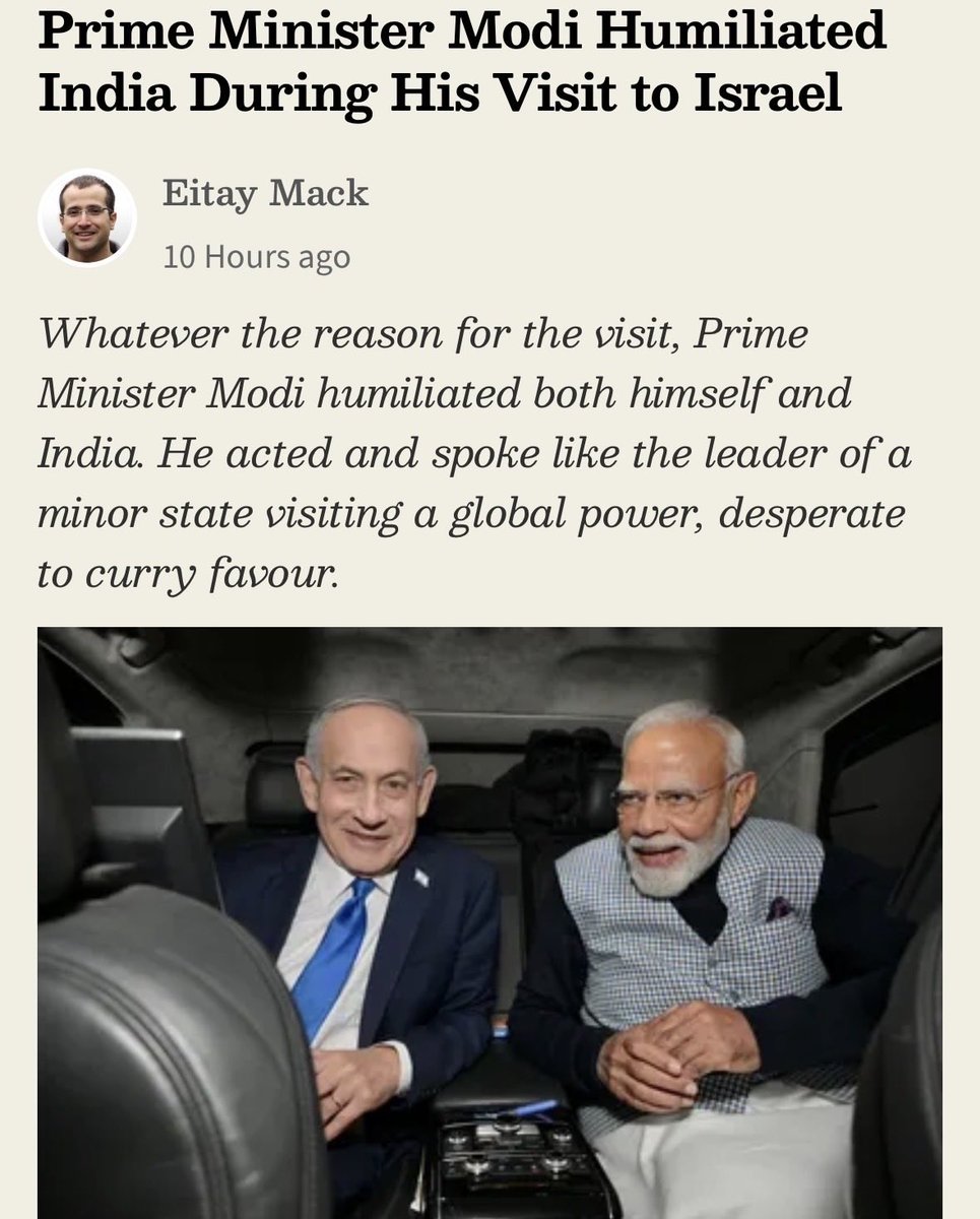 An Israeli human rights lawyer; not an opposition politician, not a Congress spokesperson; called Modi’s Israel visit “one of the most baffling and embarrassing visits by a foreign leader to Israel in recent memory.”

Let that sink in. The shame came from THEIR side. 🧵👇