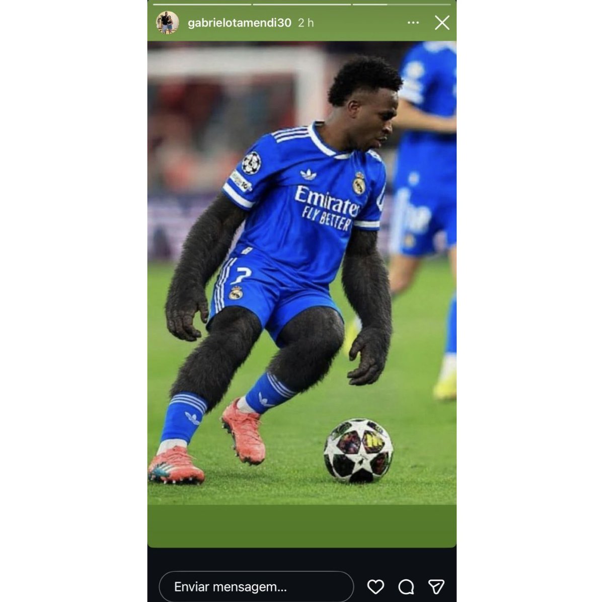 ⚠️ The brother of the Argentine center-back Otamendi, from Benfica, posted this image on his social media before yesterday's match between Real Madrid and Benfica

Argentina is a Racist country