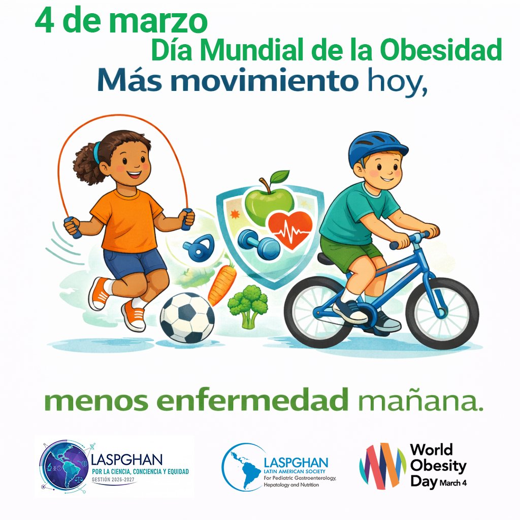 LaspghanOficial's tweet photo. La obesidad infantil no es solo una cuestión de peso. Se asocia con diabetes tipo 2, enfermedad hepática, hipertensión y mayor riesgo cardiovascular. Abordarla requiere un enfoque integral, basado en evidencia.
#LASPGHAN #DiaMundialObesidad #Obesidad https://t.co/ynTAiyZ5oN