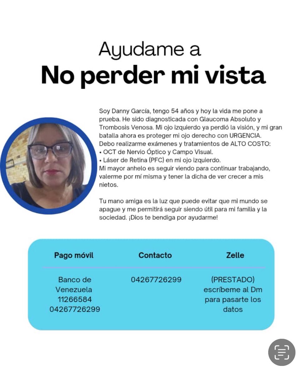 Buenos días amigos. Danny García necesita ayuda para no perder su vista. Ayudémosla si podemos y ayúdame con un RT para difundir su campaña, gracias!