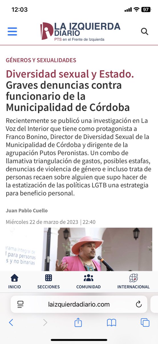 QUE PAPELON🚨
Franco Bonino, Director de “Inclusión y Diversidades” cobra literalmente más de 4 PALOS, por hacer absolutamente nada.
No solo eso, tiene más de 5 denuncias por VIOLENCIA DE GÉNERO.
No puede ser, este gobierno está ARRUINADO.
QUE TIPO DESAGRADABLE‼️