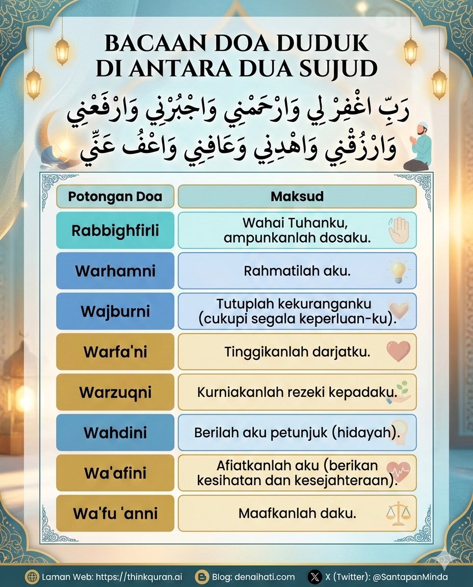 SantapanMinda's tweet photo. Bacaan Doa Duduk di Antara Dua Sujud. https://t.co/fdHemlsl62