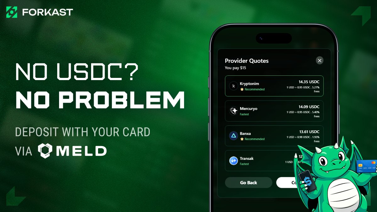 Onboarding just got way easier.

We’ve integrated @realMELD, giving users more ways to fund and trade on Forkast using credit cards

Live now.