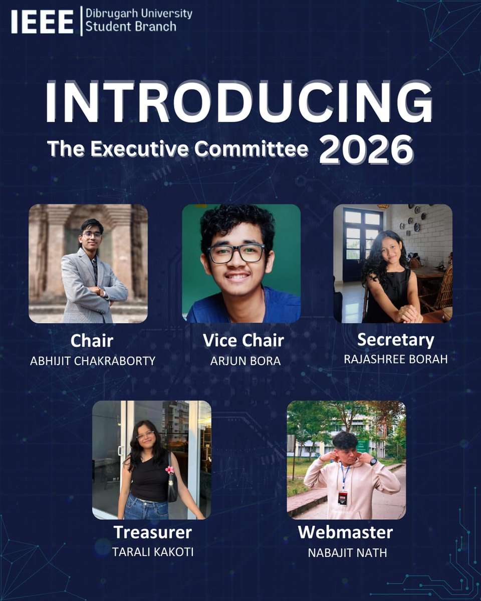 ieeedusb's tweet photo. With pride and purpose, we introduce the Executive Committee 2026 of IEEE Dibrugarh University Student Branch 🎉
Ready to lead, innovate, and grow together—fostering leadership, integrity, and excellence in our engineering community 🌍⚙️
#IEEE #IEEESB #DibrugarhUniversity https://t.co/hqZsj03pV9