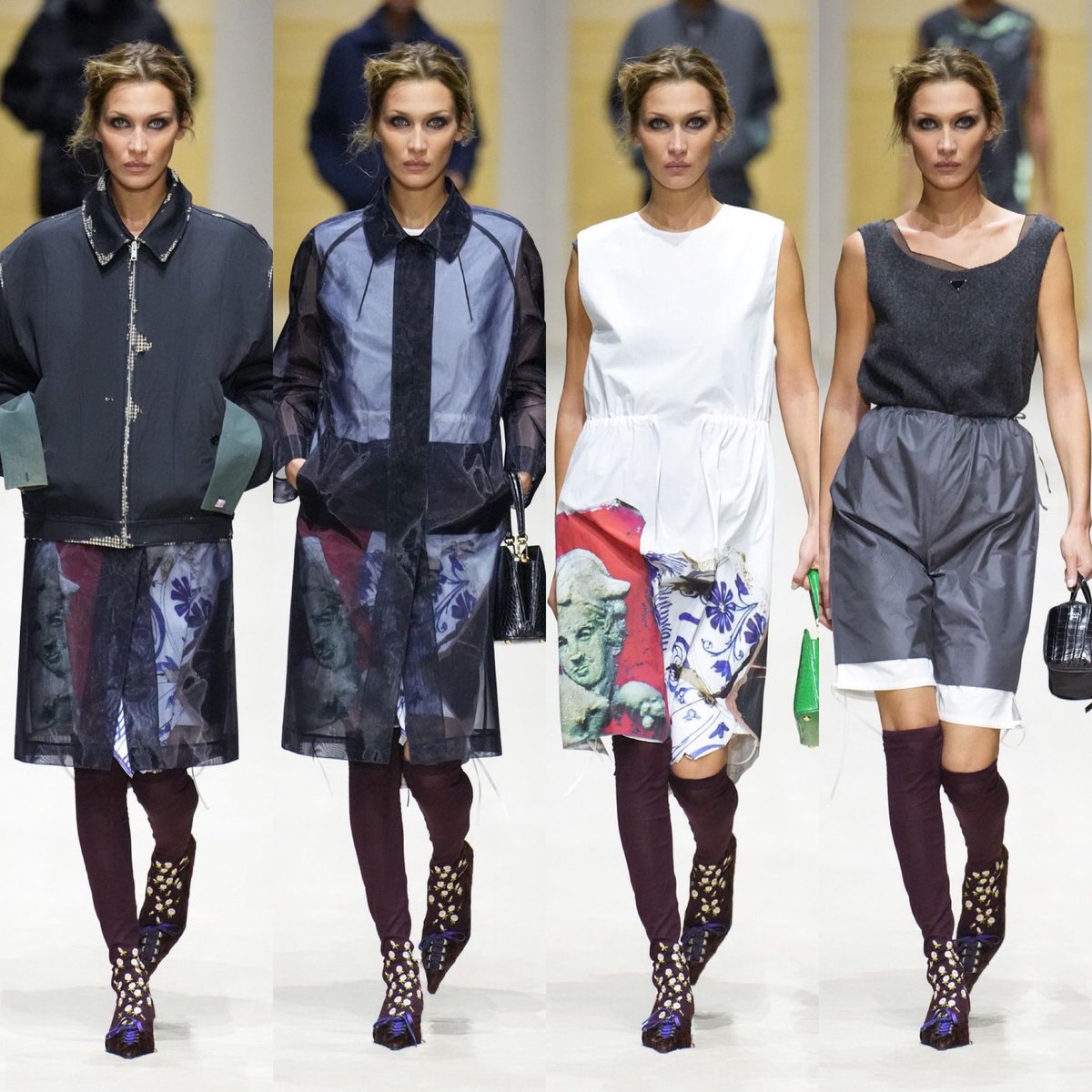 rebecamaccise's tweet photo. Las clases de layering de Prada FW26 en un solo look… y cómo ahorrar en un desfile con solo 15 modelos. https://t.co/HbuNUjU2hP