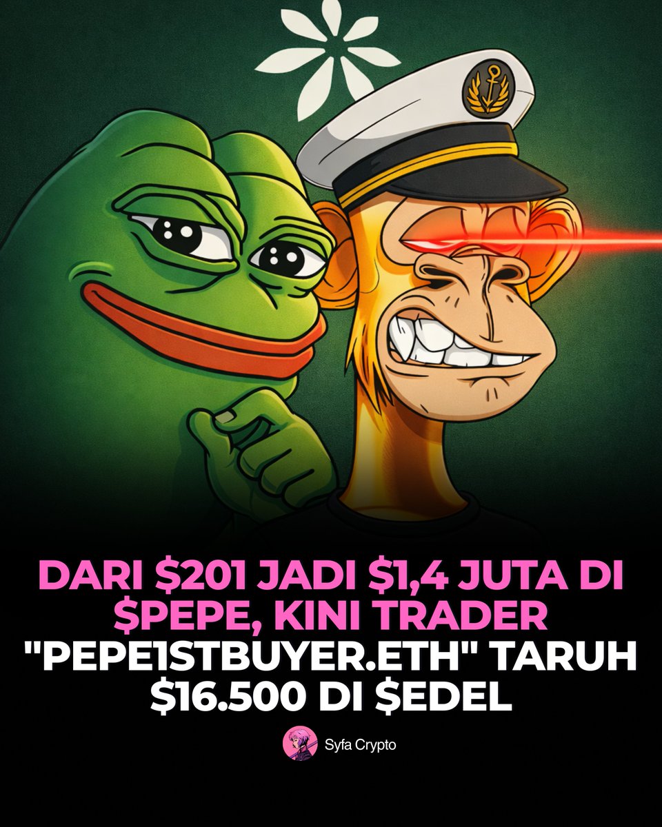 syfaeth's tweet photo. DARI $201 JADI $1,4 JUTA DI $PEPE, KINI TRADER "PEPE1STBUYER.ETH" TARUH $16.500 DI $EDEL

Trader kripto dengan nama wallet pepe1stbuyer.eth kembali jadi sorotan Sosok ini sebelumnya sukses mencetak lebih dari $1,4 juta dari investasi awal $PEPE dengan return fantastis 6.965x

Kini ia membeli 2,13 juta token $EDEL dengan nilai sekitar 8,92 ETH $16.500
Sebagai catatan, trader ini dulu hanya mengeluarkan $201 saat kapitalisasi pasar $PEPE masih di bawah $16 ribu dan berhasil mengubahnya menjadi jutaan dolar

Apakah ini peluang emas berikutnya ??

Address : 0x1ae19bf8008996f76d906055fac44f5d33216b71