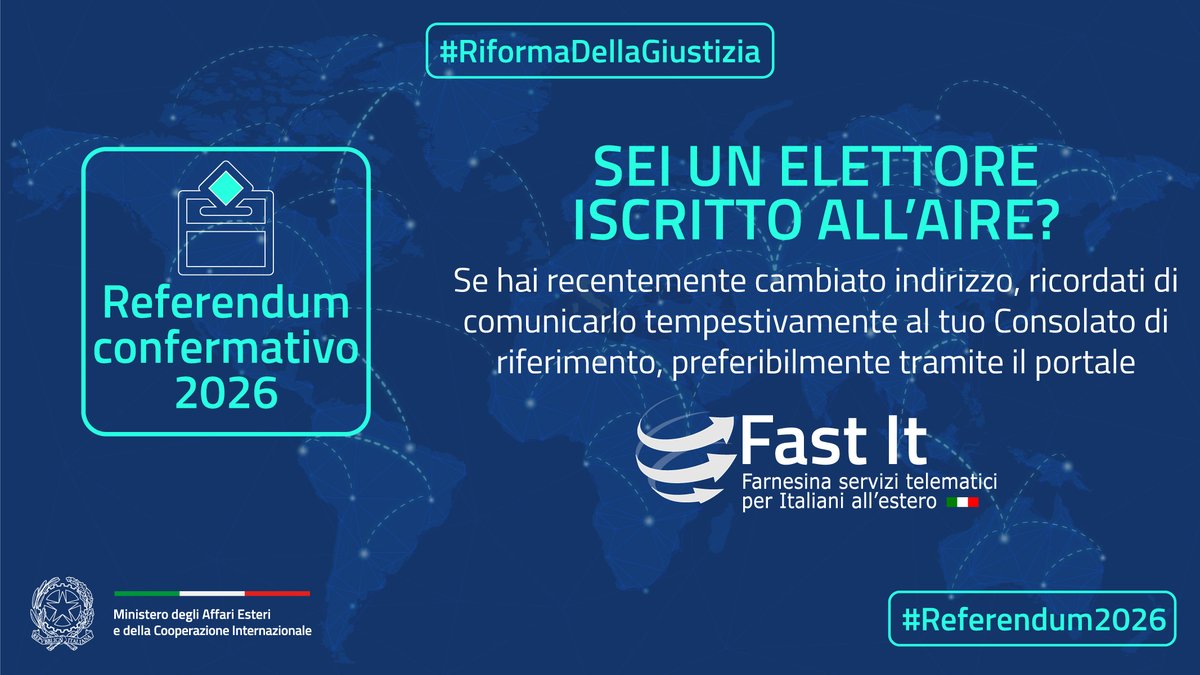 ItalyinZurich's tweet photo. #Referendum2026 
Se sei iscritto all’AIRE, riceverai il plico a casa. Se hai recentemente cambiato indirizzo, ricordati di comunicarlo tempestivamente al tuo Consolato di riferimento, preferibilmente tramite il portale #FastIt. https://t.co/JCccJpYaru