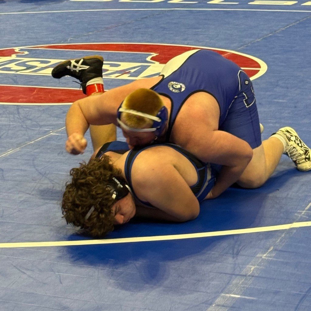 RPBlueJays's tweet photo. With a 13-1 Semifinal win, Ryder Herron advances to the Heavyweight State Championship bout! Finals begin at 5:15 tonight. 
Girls action will resume this morning at 10:15. 
Go Big Blue!!! https://t.co/F8UQrJrMdL