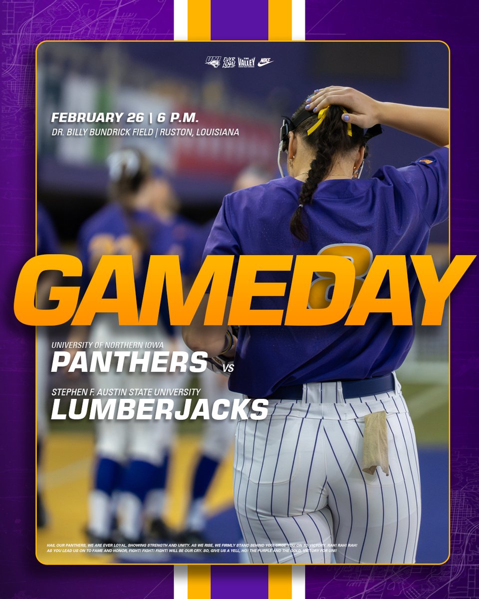 UNISoftball's tweet photo. Opening day of the Bulldog Classic in Ruston, Louisiana!

🆚: Stephen F. Austin
📍: Ruston, Louisiana
🏟️: Dr. Billy Bundrick Field
⏰: 6 p.m.
📊: https://t.co/X0jZkoTmDo

#EverLoyal | #1UNI https://t.co/DGVJ6tZKcO