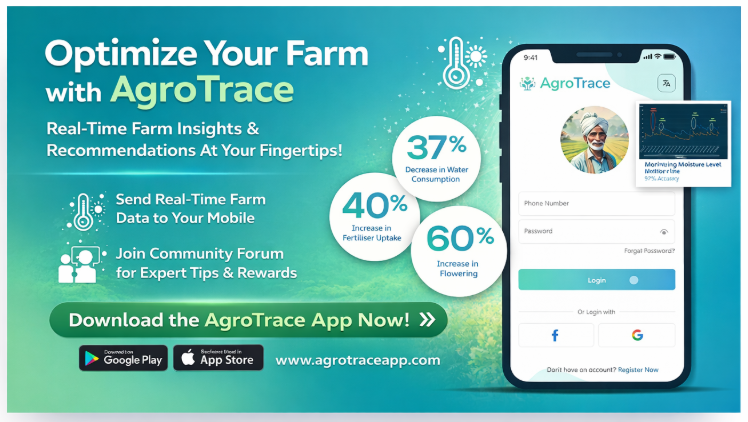 AgroTrace's tweet photo. Optimize your farm with real-time insights 🌱📱

With AgroTrace, farmers achieve 37% less water usage, 40% better fertilizer uptake, and 60% improved flowering — powered by data, driven by results.

#AgroTrace #SmartFarming #AgriTech #PrecisionAgriculture #DigitalFarming https://t.co/35m3eD9mxg