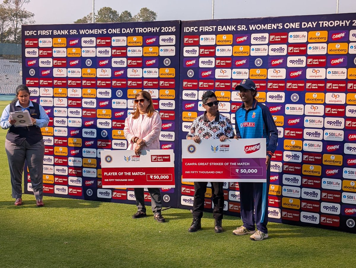 delhi_cricket's tweet photo. Clinical performance by Team Delhi in the Semifinal! 💙🔥
Delhi 340/4 🆚 Andhra 141 all out ,Win by 199 runs 💥
🏏 Shweta Sehrawat 113 (73) – Player of the match 
⚡Tanisha 75 | Pragya 65 | Priya Punia 60
🎯Soni Yadav &amp; Nazma –3 wkts each
Superb team effort! On to the Final 🏆💪 https://t.co/zCEszHFvDU