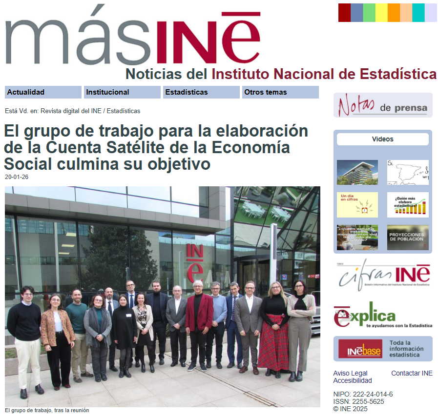 Gran día para la #EconomíaSocial

El <a href="/es_INE/">INE España</a> publica la 1ª Cuenta Satélite:
📌 1,2 millones de empleos
📌 Cifra de negocio 11% del PIB
Meses de trabajo técnico desde <a href="/CEPES2/">CEPES</a> en el marco del Grupo de Trabajo. 

Gracias al Departamento de Cuentas Nacionales por el rigor y paciencia