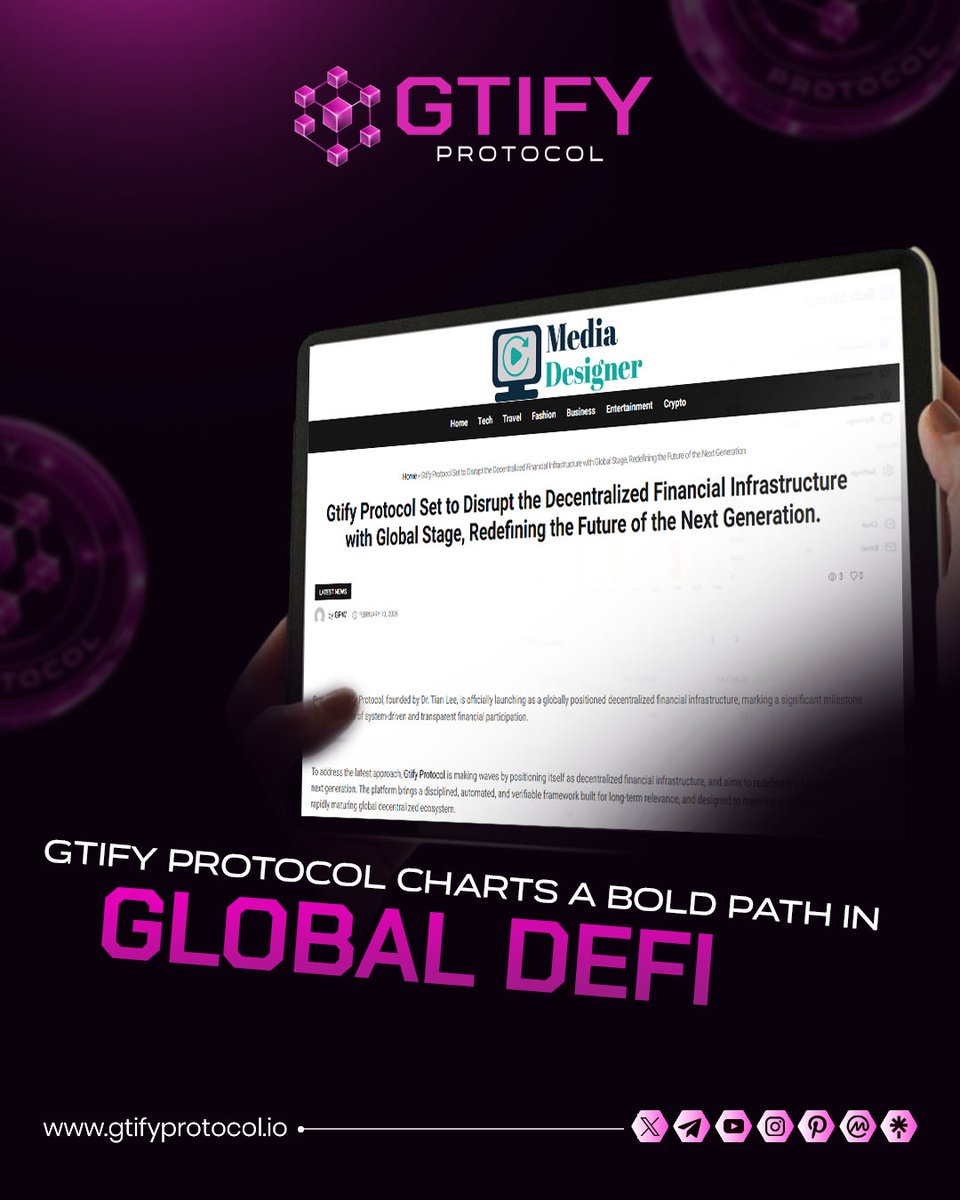 gtifyprotocol's tweet photo. Bold vision. Structured execution. ๐
Gtify Protocol charts a powerful path in global DeFi by combining transparency, automation, and scalability
#GlobalDeFi #DecentralizedInfrastructure #CryptoFuture #BlockchainVision #GtifyProtocol https://t.co/wWXhrxwjHN
