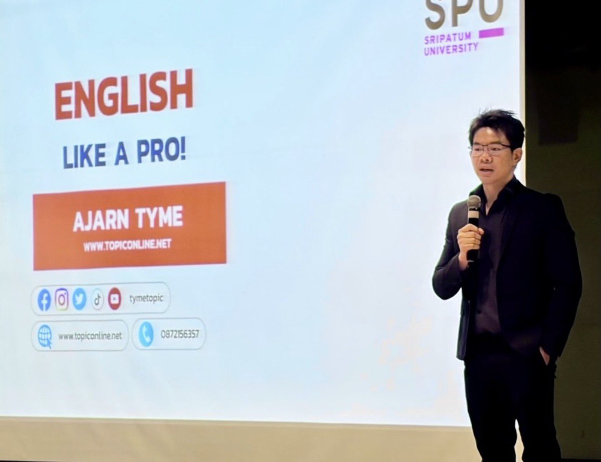 TymeTopic's tweet photo. #ครูพีทาม์ย ได้รับเกียรติเชิญจาก หลักสูตรภาษาอังกฤษเพื่อธุรกิจ (Business English for Communication) คณะศิลปศาสตร์ มหาวิทยาลัยศรีปทุม ในการสอนภาษาอังกฤษ ในหัวข้อ “English Like A Pro!” ให้กับนักศึกษา

ทุกคน enjoy กันสุดๆ สนุกสนาน มีการตอบโต้อย่างต่อเนื่อง https://t.co/4XES5Mj0xF