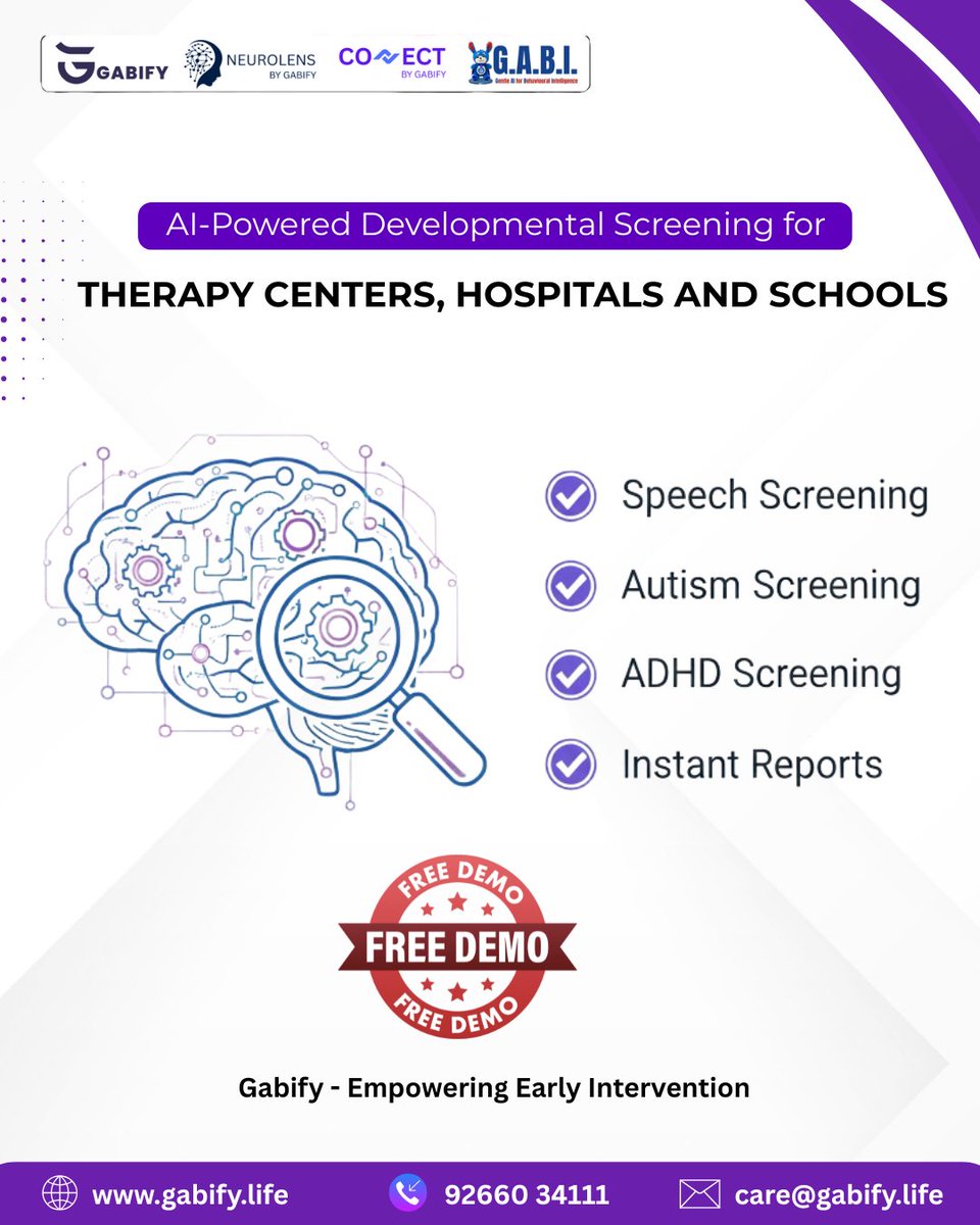 Gabify_life's tweet image. Smarter screening starts here
AI-powered developmental screening built for therapy centers, hospitals, and schools.

Fast. Accurate. Clinically validated.
From speech to autism and ADHD screening—with instant reports that save time and improve care.
#AIPoweredScreening #Gabify