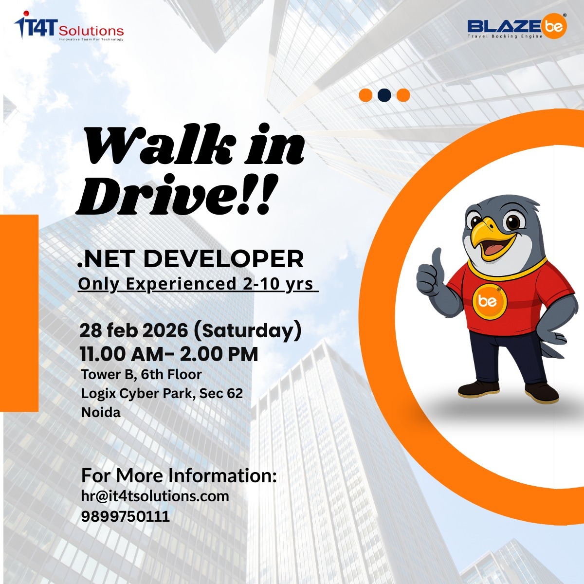 it4tsolutions's tweet photo. Join our ๐ช๐ฎ๐น๐ธ-๐ถ๐ป ๐๐ฟ๐ถ๐๐ฒ on Saturday 28 February 2026.
Weโre looking for experienced .๐ก๐๐ง ๐๐ฒ๐๐ฒ๐น๐ผ๐ฝ๐ฒ๐ฟ๐ (๐ฎโ๐ญ๐ฌ ๐๐ฒ๐ฎ๐ฟ๐) to join our team @it4tsolutions.
#Hiring #JobOpening #DotNetDeveloper #NoidaJobs #ITJobs #TechCareers #SoftwareEngineer #HiringNow https://t.co/r7PqP5TXMh