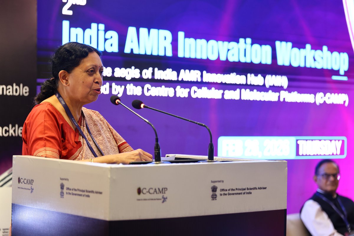 CCAMP_India's tweet photo. Accelerating global action against Antimicrobial Resistance (AMR)!

CCAMP today held the 2nd India AMR Innovation Workshop in New Delhi, under the aegis of the India AMR Innovation Hub (#IAIH), chaired by the @PrinSciAdvGoI @PrinSciAdvOff.

The workshop brought together 100 key stakeholders from across the national and global #AMR innovation ecosystem, marking one of the largest dialogues of its kind in the Asia-Pacific region. 

Prof. Ajay Sood (@AjaySoodIISc), Principal Scientific Adviser to the Government of India, noted: “Our diverse and fragmented healthcare landscape, our vast geographic area, the largest population in the world and our recent role as the 'pharmacy of the world' put us at the very epicentre of this challenge. 

The AMR crisis needs a multi-sectoral coordinated response because of this animal-human-food-environmental interface. IAIH as NAP 2.0 Innovation Arm will play a crucial role in India's AMR combat and preparedness.”

Dr. Parvinder Maini, Scientific Secretary, @PrinSciAdvOff, added: "The Office of the PSA remains committed to providing the best interventions possible for the scientific breakthroughs supported through IAIH to thrive. 

We are keen to position India as a primary scientific and innovation destination in the global AMR knowledge pool. IAIH is proof that we can become the country that’s the most prepared and ready globally when it comes to fighting AMR.”

Dr. Renu Swarup (@RenuSwarup), Former Secretary, @DBTIndia, Government of India, said: "AMR requires focused and sustained attention. Moving forward, let's align with the One Health approach of the Government of India, recognising the interconnected health of people, animals, and the environment. 

We need to integrate both top-down and bottom-up approaches to ensure last-mile impact. Also, effective data management and data sharing need to remain central to guiding evidence-based action."

Welcoming participants, Dr. Taslimarif Saiyed, Director-CEO, @CCAMP_India, presented the IAIH vision, efforts and solutions to address AMR across human health, agri, animal health and the environment.

#IndiaFightsAMR

@PMOIndia @Taslimarif @PrinSciAdvGoI @DrJitendraSingh @MoHFW_INDIA @NITIAayog 
@startupindia @GoI_MeitY @meitystartuphub 
@rajesh_gokhale @IndiaDST @karandi65
@dineshgrao @PriyankKharge @ITBTGoK @Startup_Kar @DHFWKA @WHOSEARO @WHO
@gardp_amr @ICARS_global @BMGFIndia @wellcometrust @BIRAC_2012 @NCDCMoHFW @Pharmadept @CDSCO_INDIA_INF @novonordiskfond @SBI_FOUNDATION @ICMRDELHI
@NCDCgov @KaminiWalia @anand_bugworks @draghafur @FINDdx @DNDi @drskavita @CARB_X @ErinDuffyJ @BARDA @doctorsoumya @swissnexindia @GKangInd