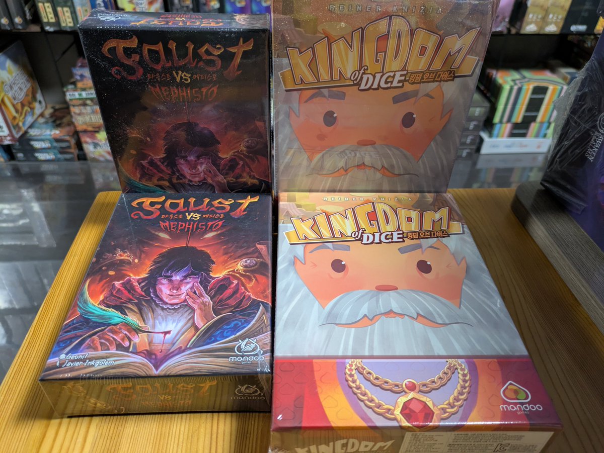 AmuriStudio's tweet photo. 当店で最近人気のゲームの一部です。
We still have copies of Eternal Decks, Trickarus, Kingdom Dice, and 109 Outlaws. All of these games have been quite popular recently, and you can get them at our shop this Sunday 1st March, we are opening 11:00-13:00.
#eternaldecks #trickarus https://t.co/NLNedz1myt