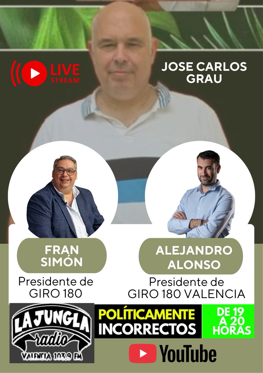Giro_18O's tweet image. #AGENDA📒 #miercoles 
🎙️ @aabargues y @fransimonr 
📻 en @junglaradiovlc 
⏰ 19.00 - 20.00h
📡 en directo en #youtubechannel y 📻103.9 FM Valencia
Os esperamos!