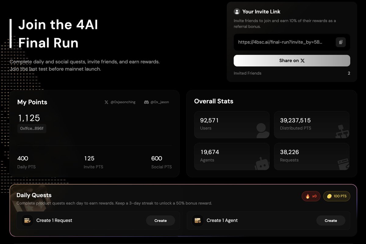 0xjasonching's tweet photo. AI Agents + Agentic Finance will be one of the strongest narratives of the next bull cycle.

Global AI momentum
Crypto-native financial primitives
Autonomous, low-barrier execution

That’s exactly what 4AI is building: an on-chain AI agent marketplace where you can create requests, deploy agents, and monetize intelligence directly on-chain.

Join the Final Run, build your own on-chain Agent or submit a Request, and be early to the agent economy.

👉 https://t.co/hhB6krMCLi

The next cycle won’t just trade tokens. It will deploy agents.