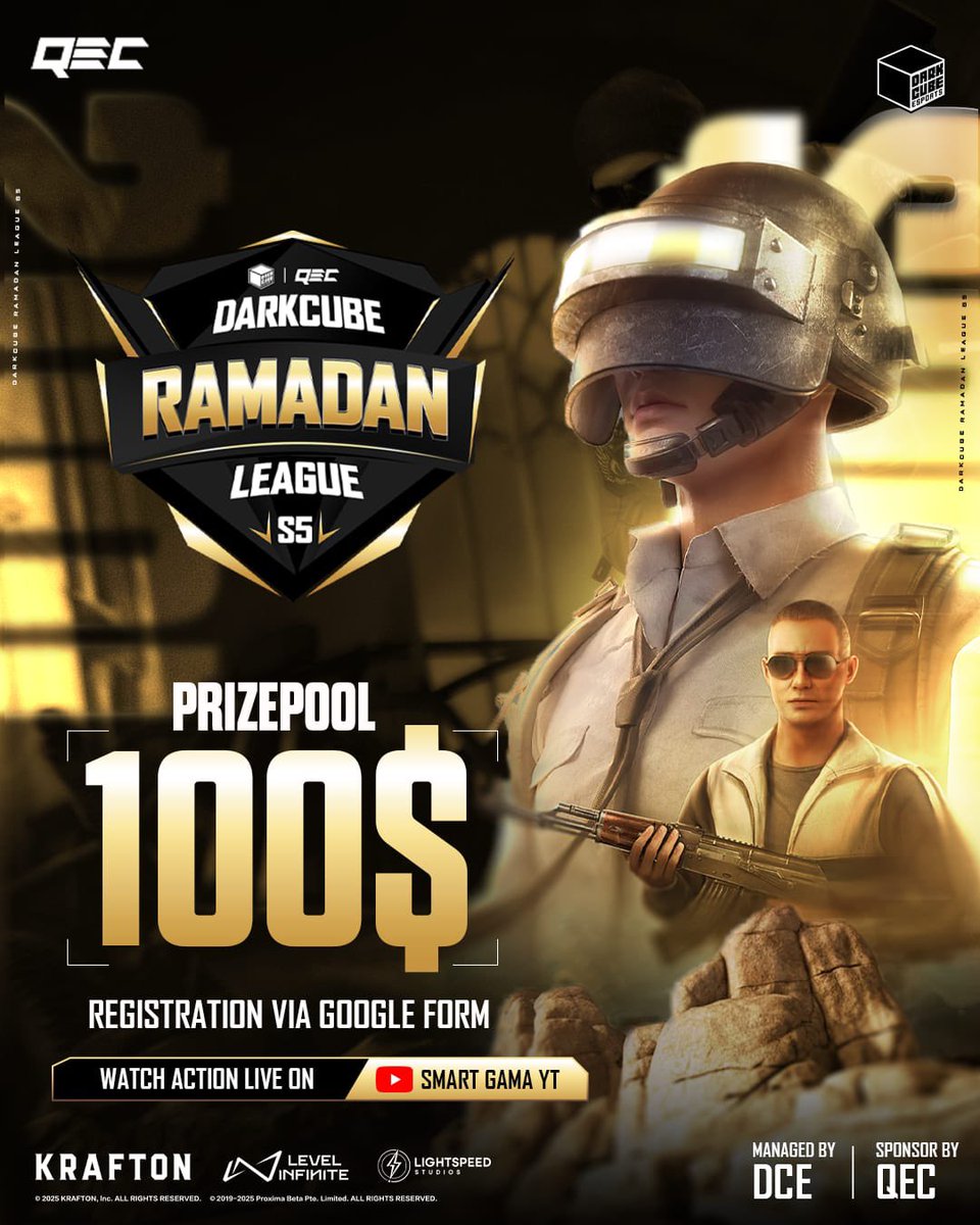 qecgg_'s tweet photo. DarkCube Ramadan League S5 is back! Brought to you by QEC

Registration Link:

https://t.co/16rktERpea

👾 ➡️ PUBG Mobile
#PUBGmobile #qecgg #Qatar https://t.co/5psboGNlZT